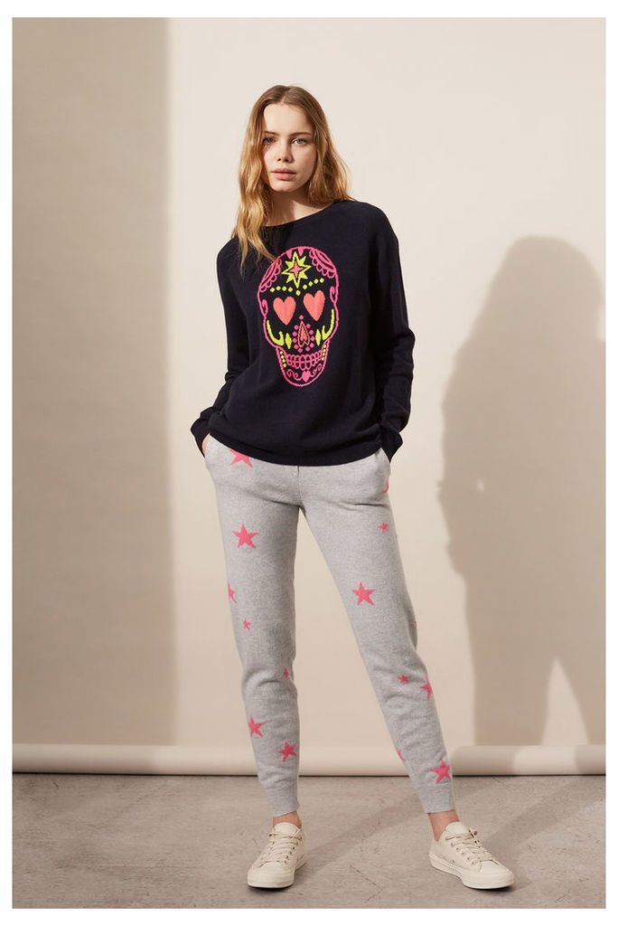 EXCLUSIVE Navy Cashmere Skull Sweater