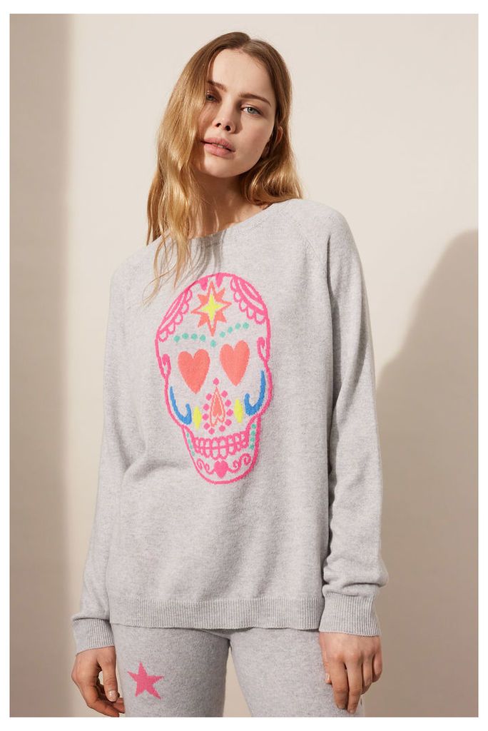 EXCLUSIVE Grey Cashmere Skull Sweater