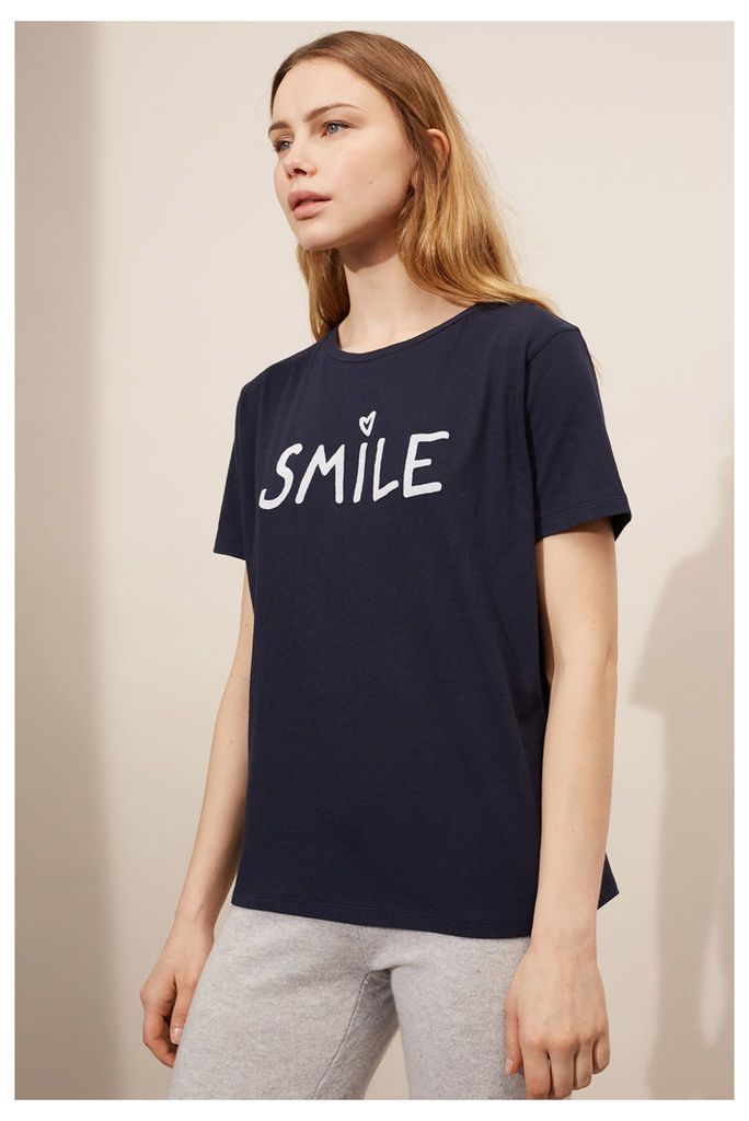 Navy Smile Slogan T-Shirt