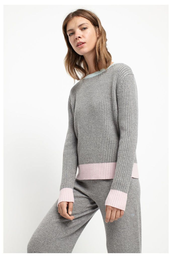 Grey Ribbed Colour Block Sweater