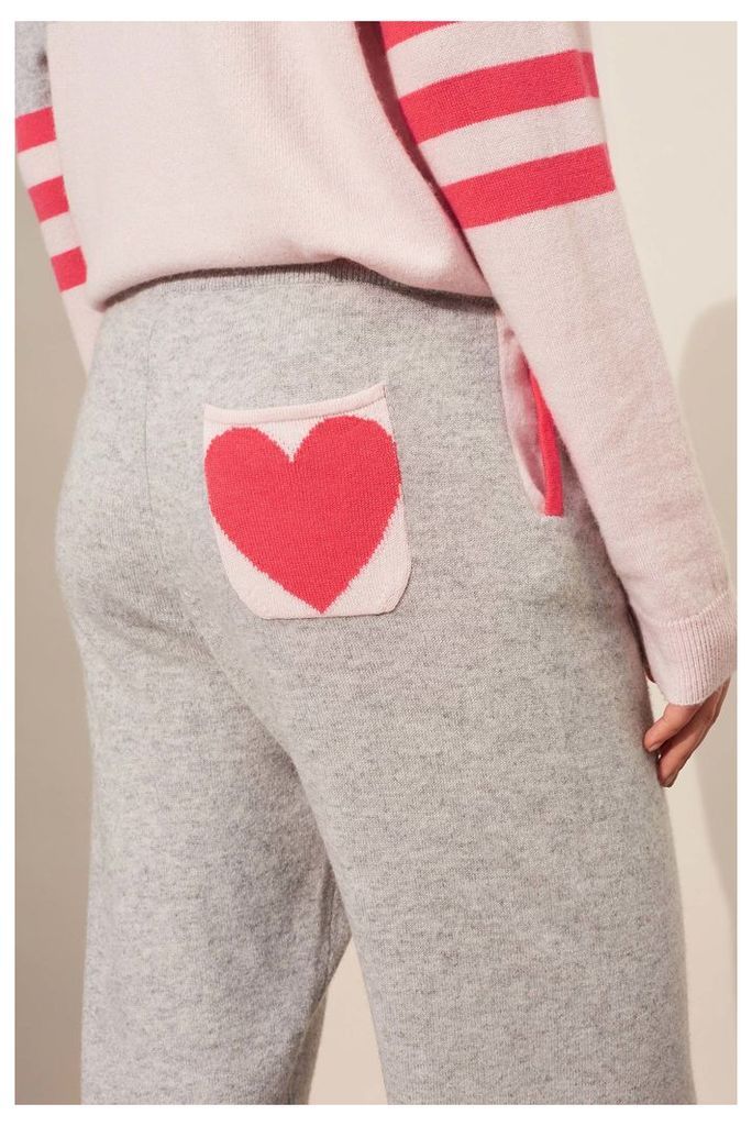 NEW Silver Marl Stripe Heart Cashmere Track Pants
