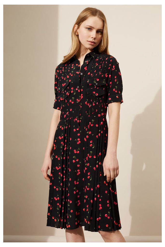 Black Cherry Silk Pleated Shirt Dress