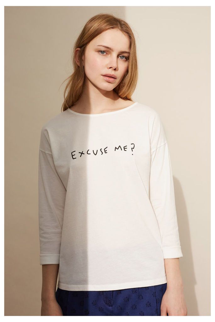 White Long-Sleeved Excuse Me T-Shirt