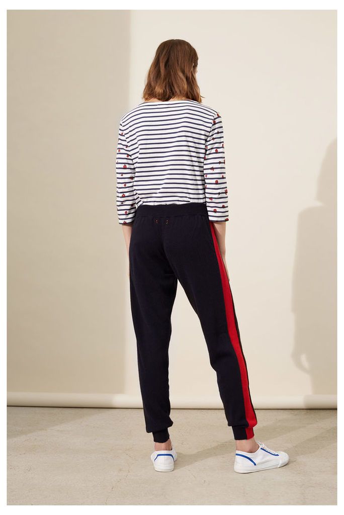 NEW Navy Vertical Stripe Cashmere Track Pants