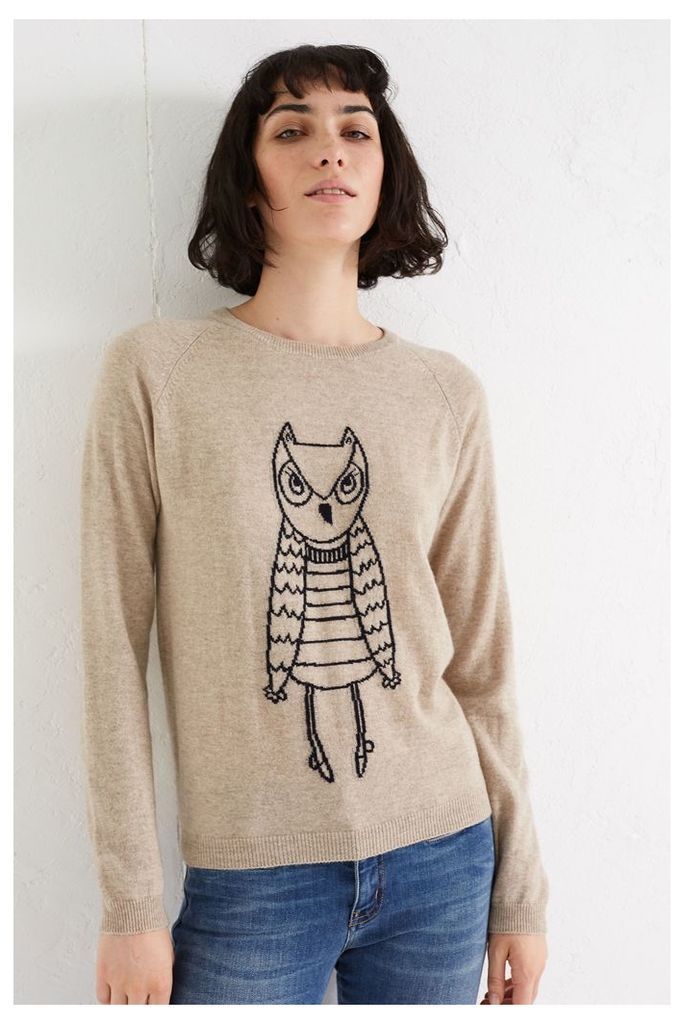 Oatmeal Owl Outline Cashmere Sweater