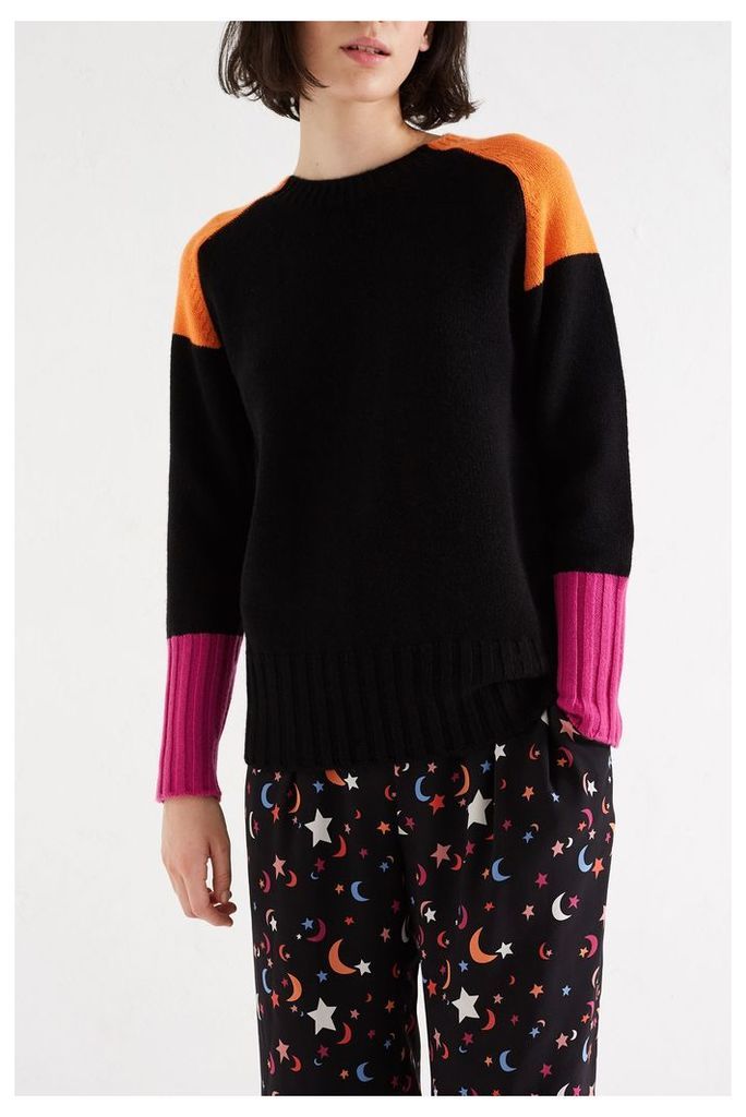 Black Colour Block Cashmere Sweater