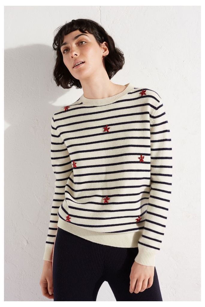 Navy Breton Embellished Cashmere Blend Sweater