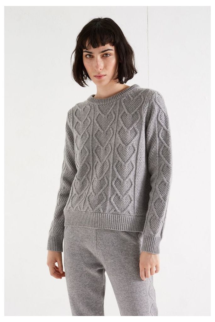 Grey Heart Aran Cashmere Blend Sweater