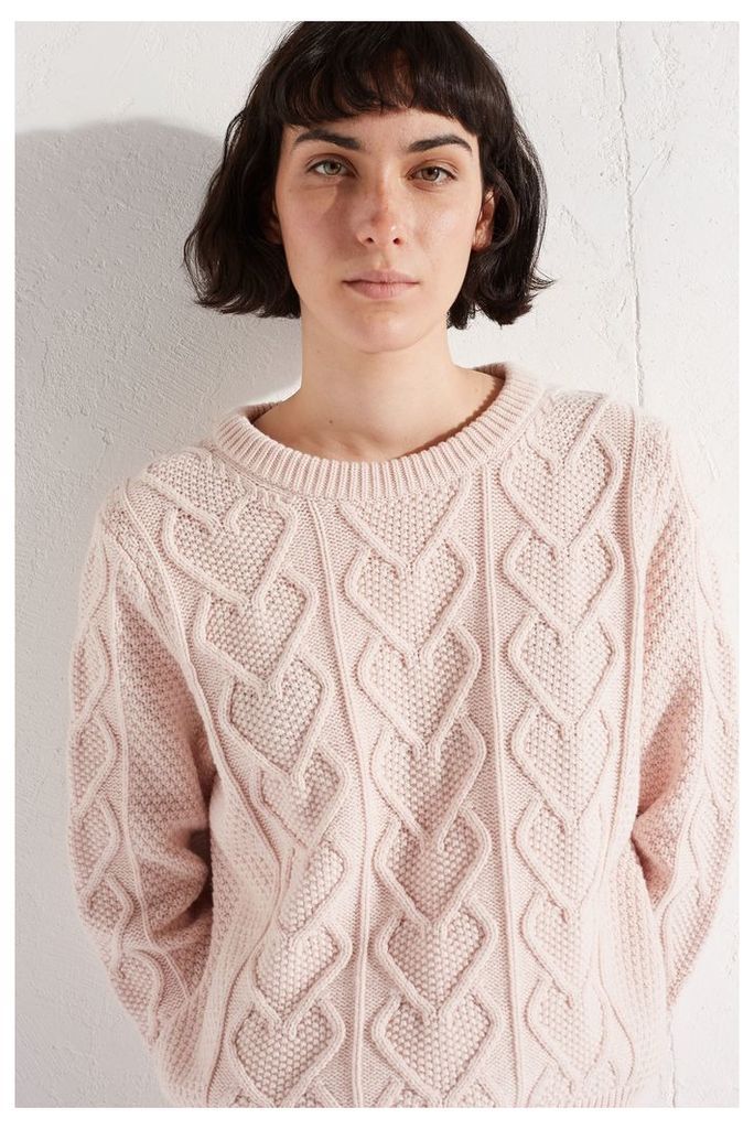 Pink Heart Aran Cashmere Blend Sweater