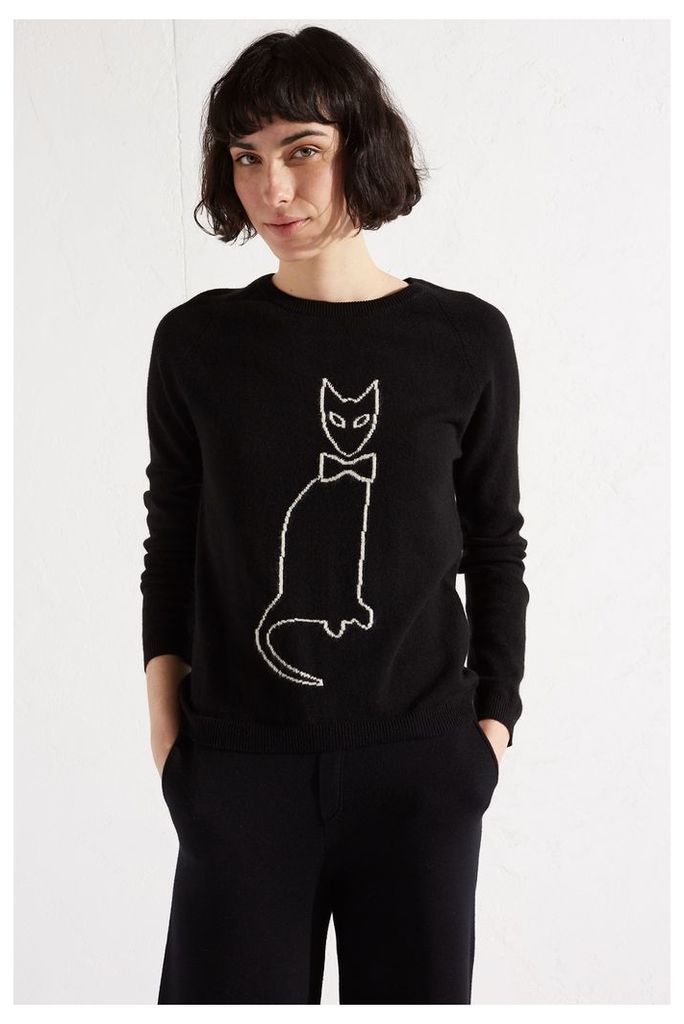 Black Cat Outline Cashmere Sweater