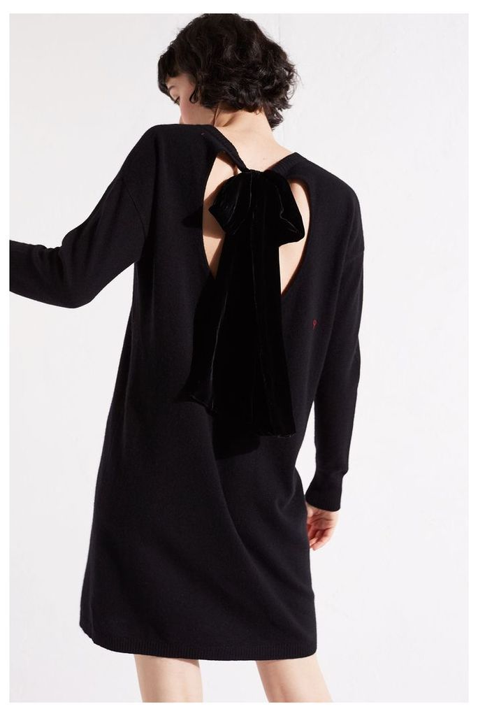 Black Velvet Bow Cashmere Blend Sweater Dress
