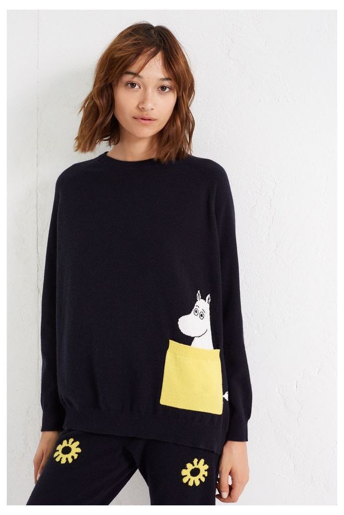 Navy Moomin Peek Pocket Cashmere Sweater