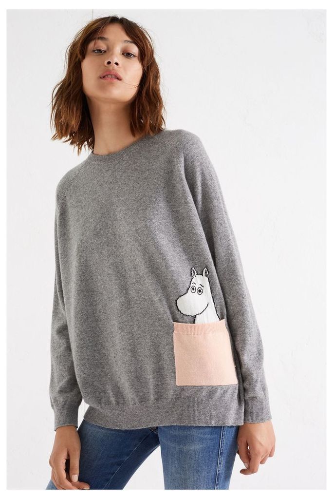 Grey Moomin Peek Pocket Cashmere Sweater