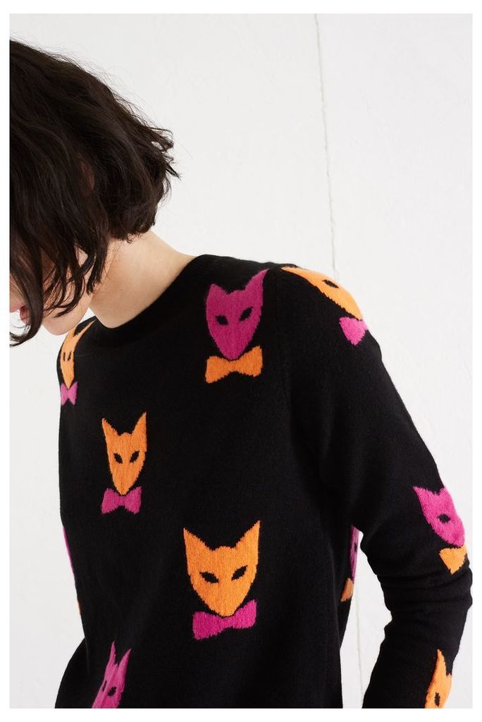 Black Bowtie Cat Cashmere Sweater