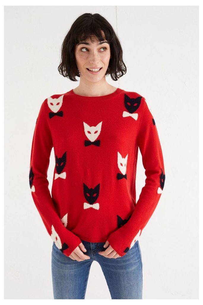 Cherry Bowtie Cat Cashmere Sweater