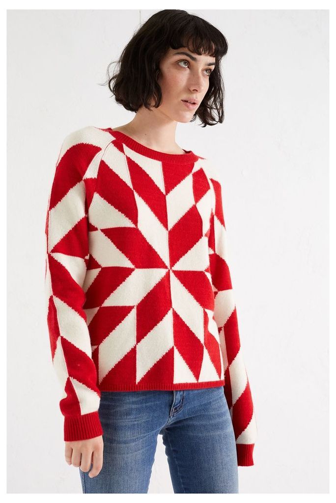 Red Graphic Snowflake Cashmere Blend Sweater
