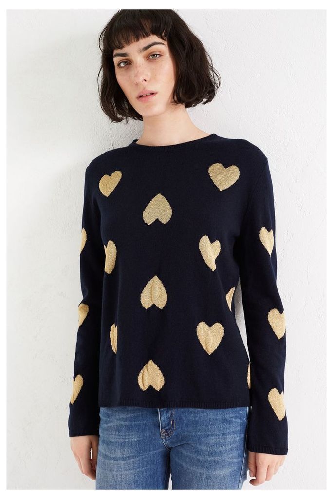 Navy Lurex Heart Cashmere Blend Sweater
