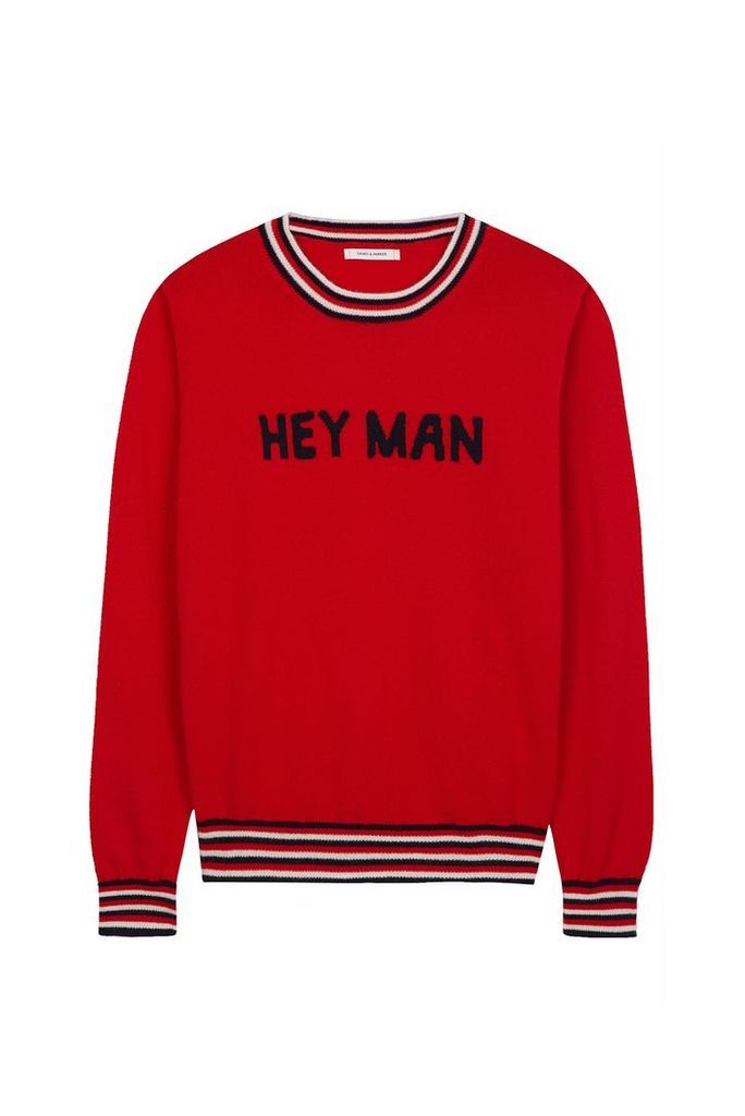 EXCLUSIVE Red Hey Man Cashmere Sweater