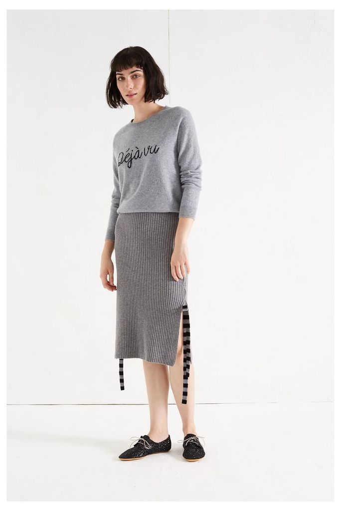Grey Ribbed Side Bow Skirt