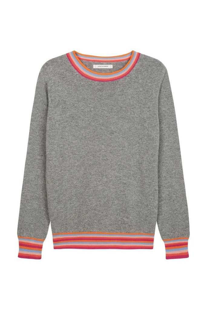 EXCLUSIVE Grey Stripe Cuff Cashmere Sweater