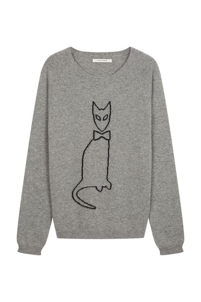 Grey Cat Outline Cashmere Sweater