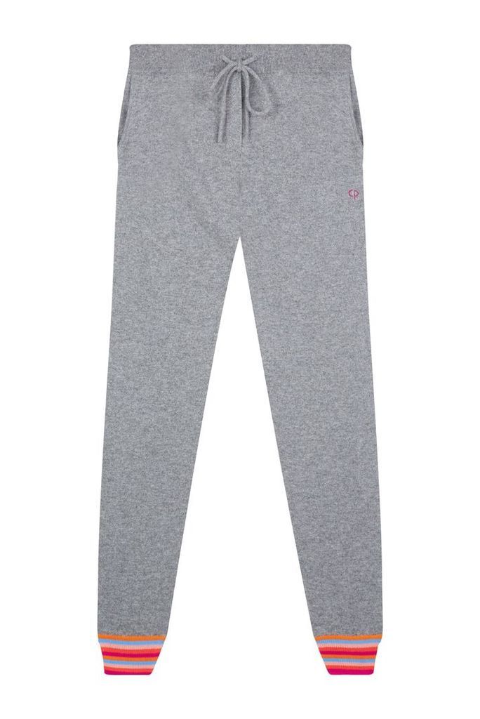 EXCLUSIVE Grey Stripe Cuff Track Cashmere Pants