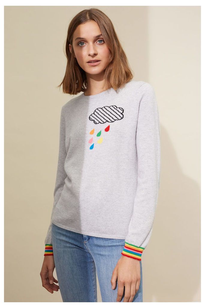 EXCLUSIVE Silver Marl Rainbow Trim Cloud Cashmere Sweater
