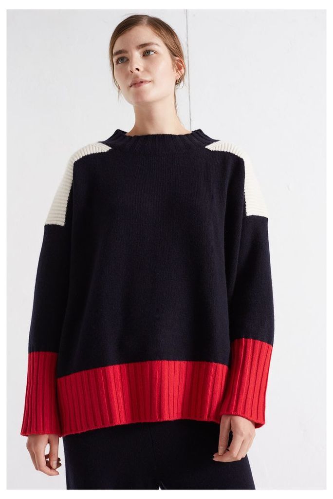 Navy Ribbed Oversized Cashmere Sweater