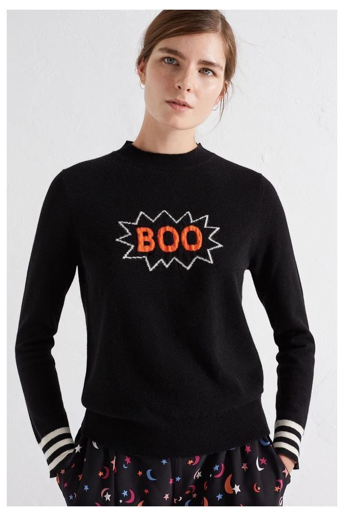 EXCLUSIVE Black Boo Slogan Cashmere Blend Sweater