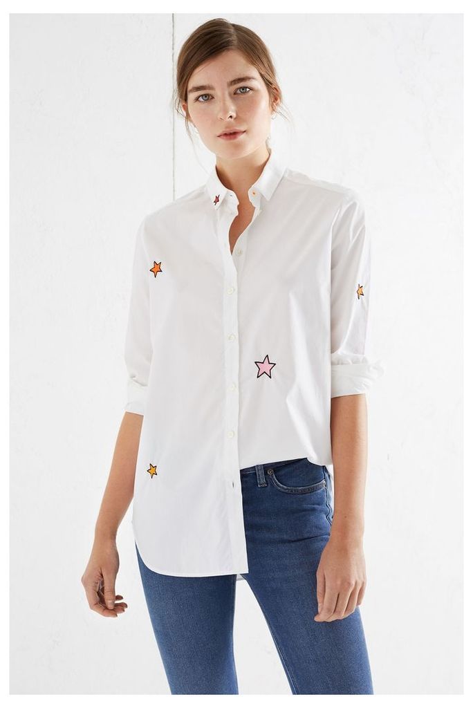 White Embroidered Multicoloured Star Shirt