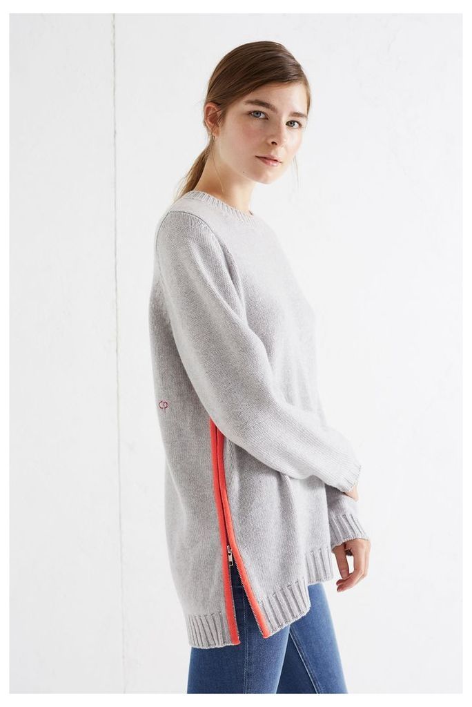NEW Grey Zip Side Cashmere Sweater