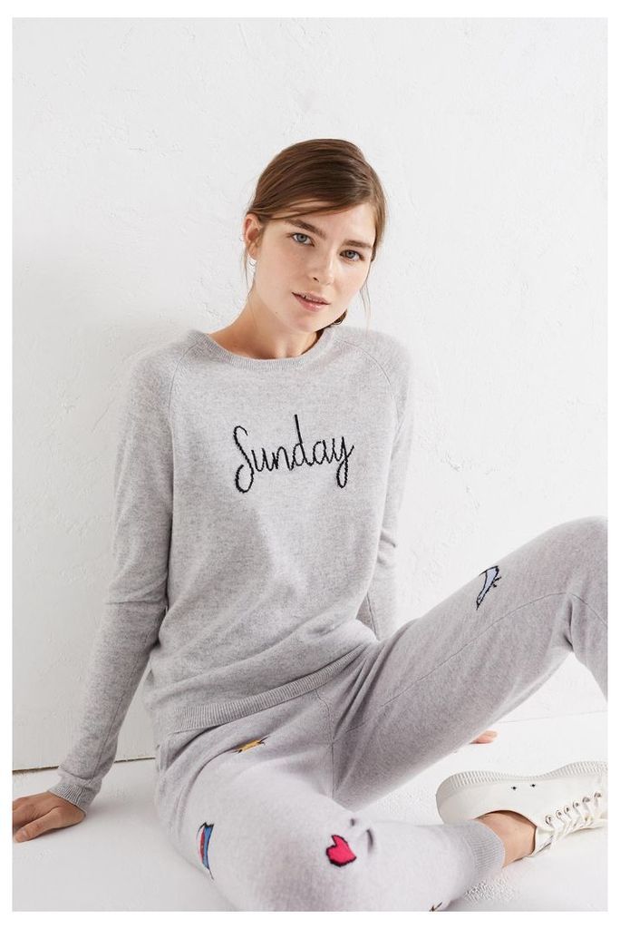 NEW Grey Sunday Cashmere Slogan Sweater
