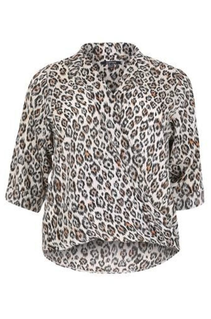 Plus Size Leopard Print Wrap Shirt