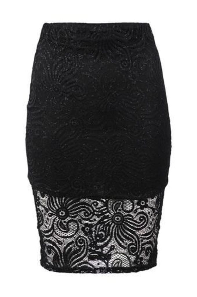 Sparkled Lace Pencil Skirt