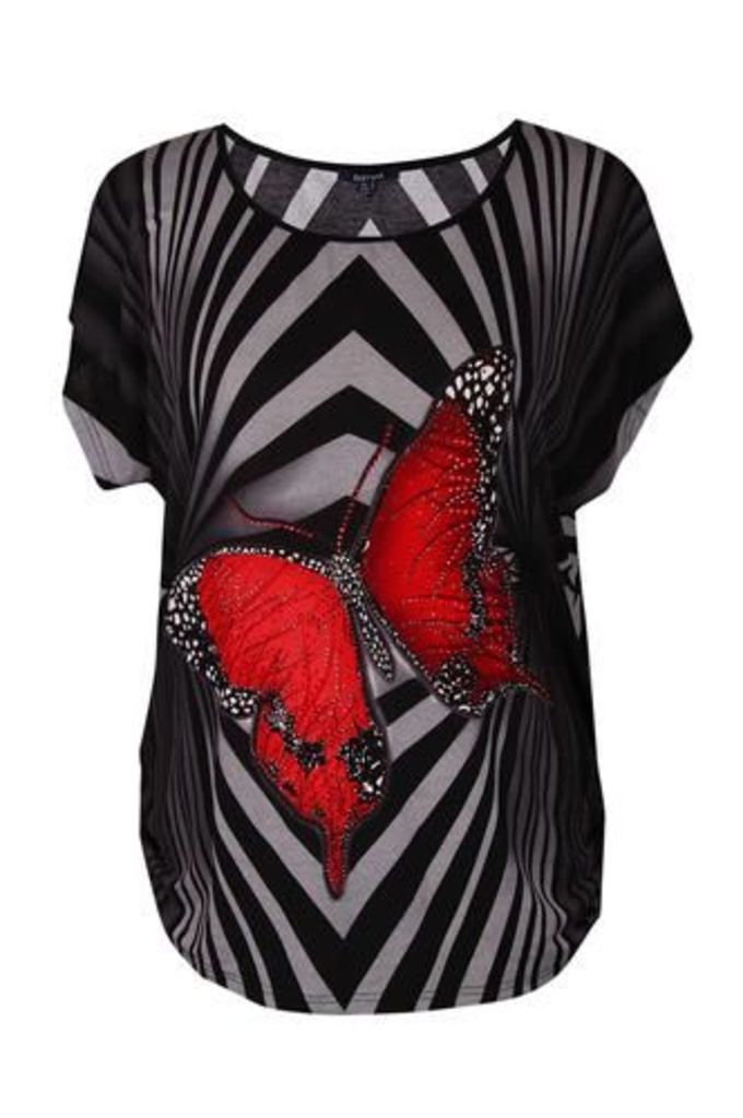 Plus Size Abstract Butterfly Print Top