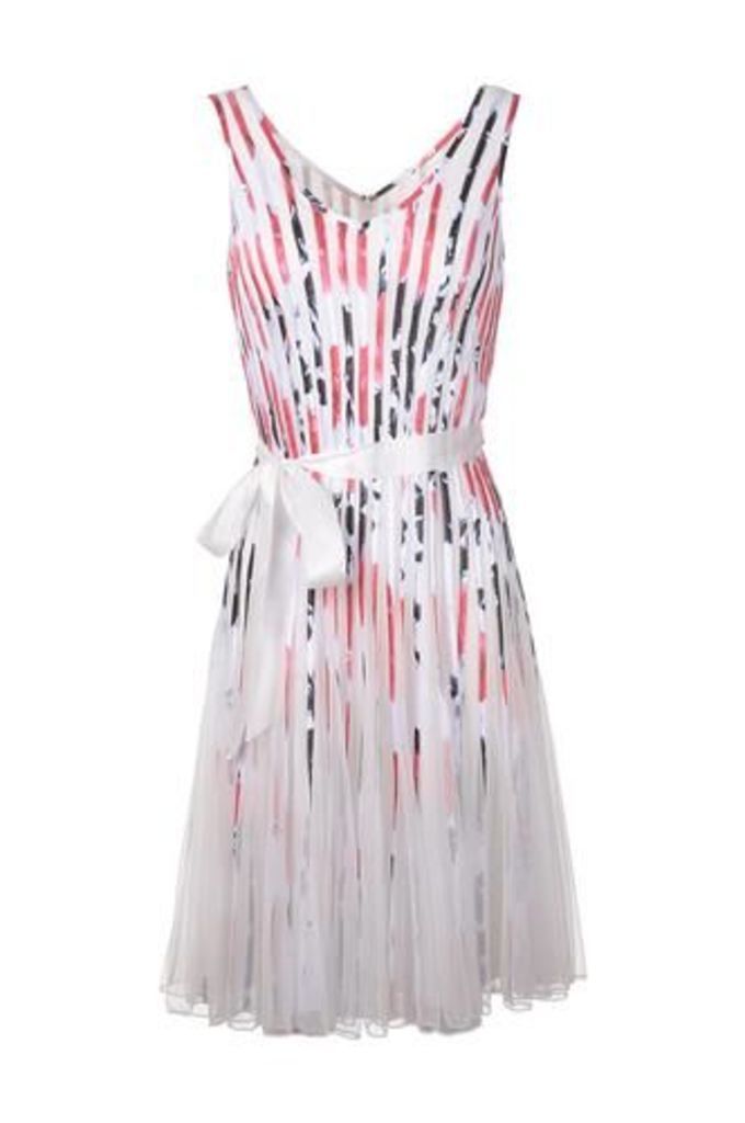 Ribbon Stripe Dress With Mesh Skirt