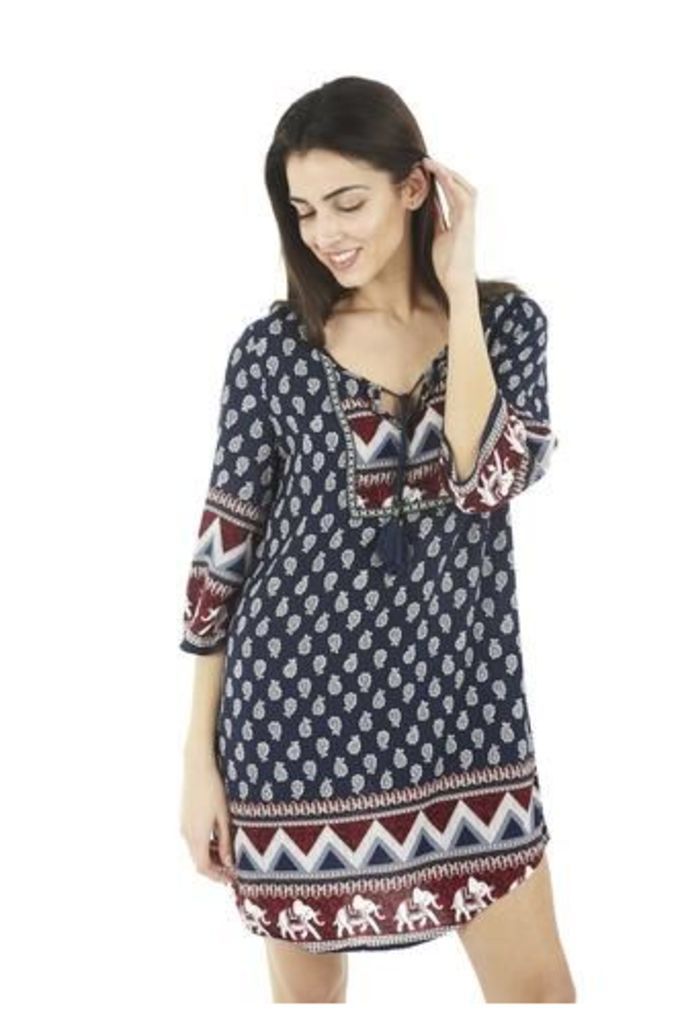 Kaftan Style Dress With Woodblock Style Print