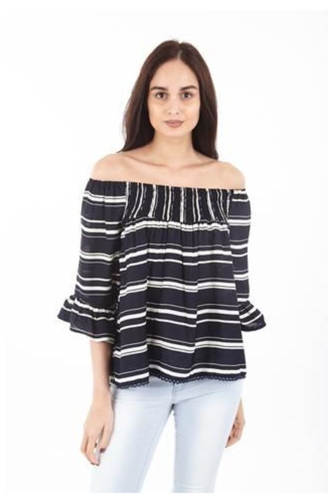 Striped Frill Sleeve Top