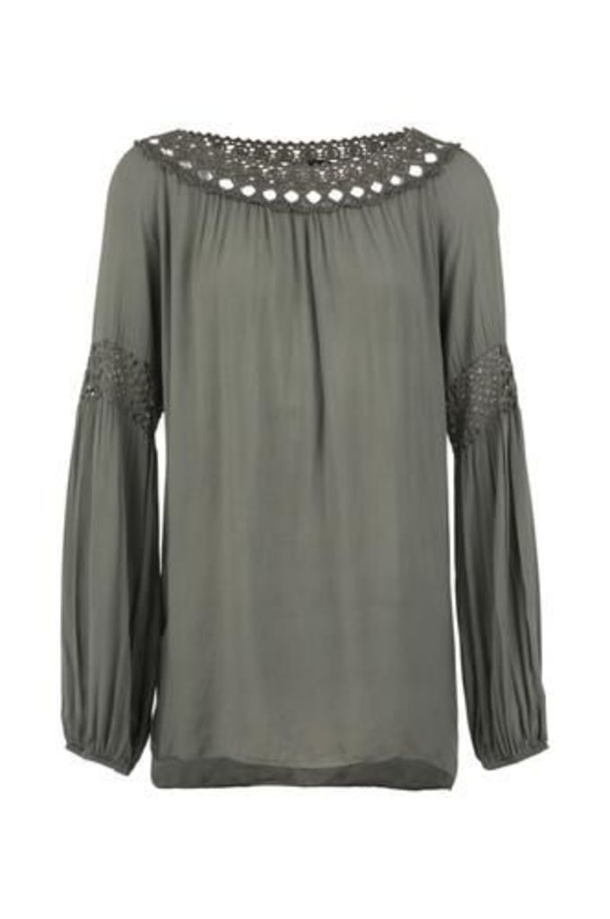 Bardot Blouse Top With Lace Detail