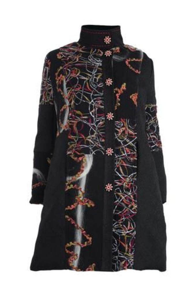 Plus Size Embroidery Twist Felted Coat