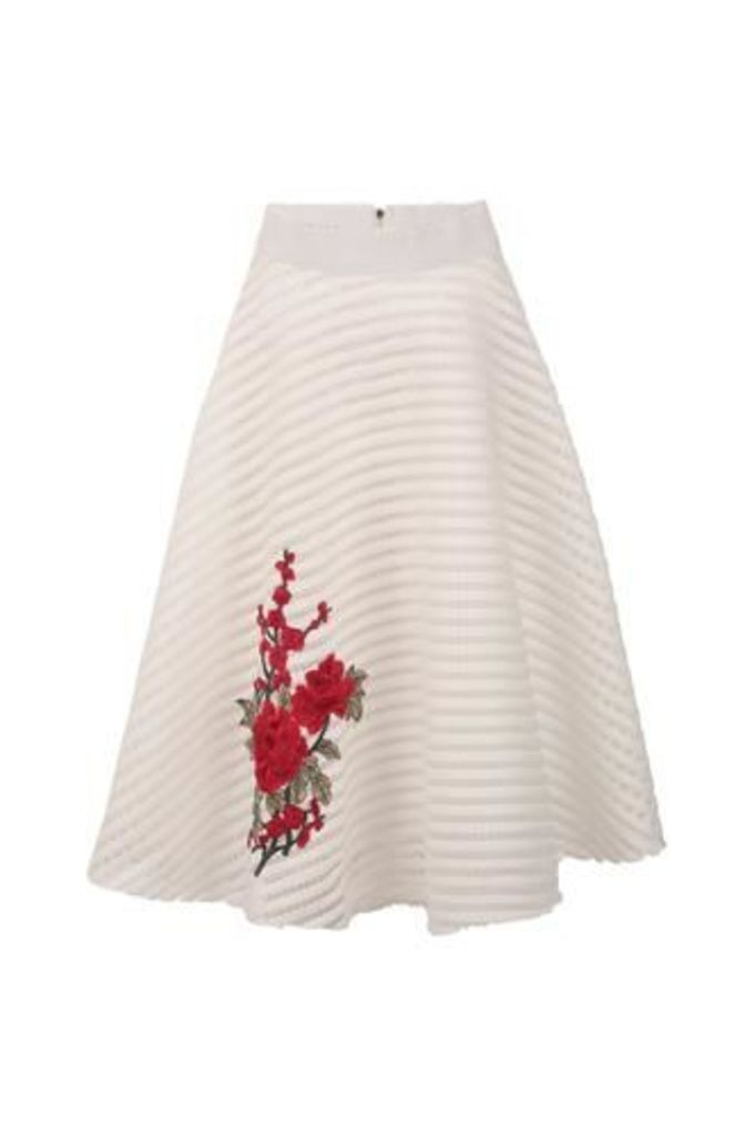 Floral Embroidered Midi Skirt