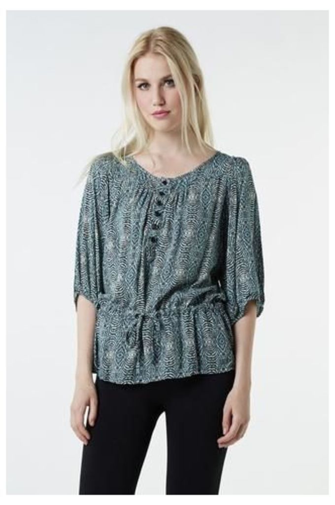 Button Detail Top with Drawstring Waist