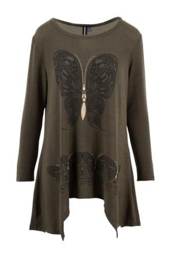 Swing Cut Tunic Top with Tattoo Butterfly Print