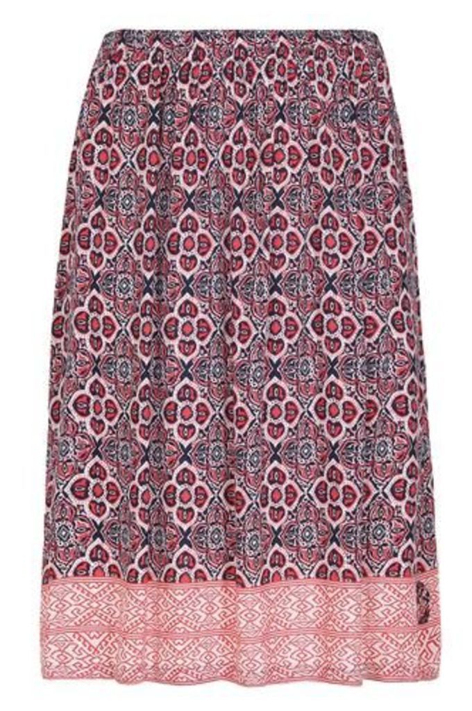 Plus Size Multi Print Midi Skirt With Split Details