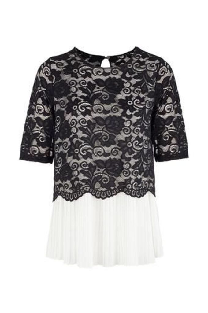 Lace Overlay Pleated Top