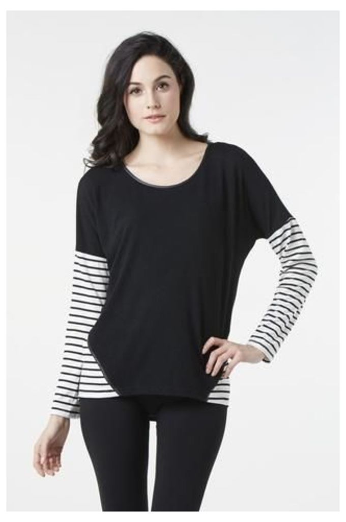 Knit Top With Horizontal Stripe Panels