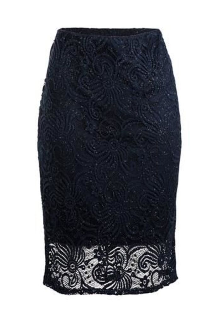 Plus Size Sparkled Laced Pencil Skirt