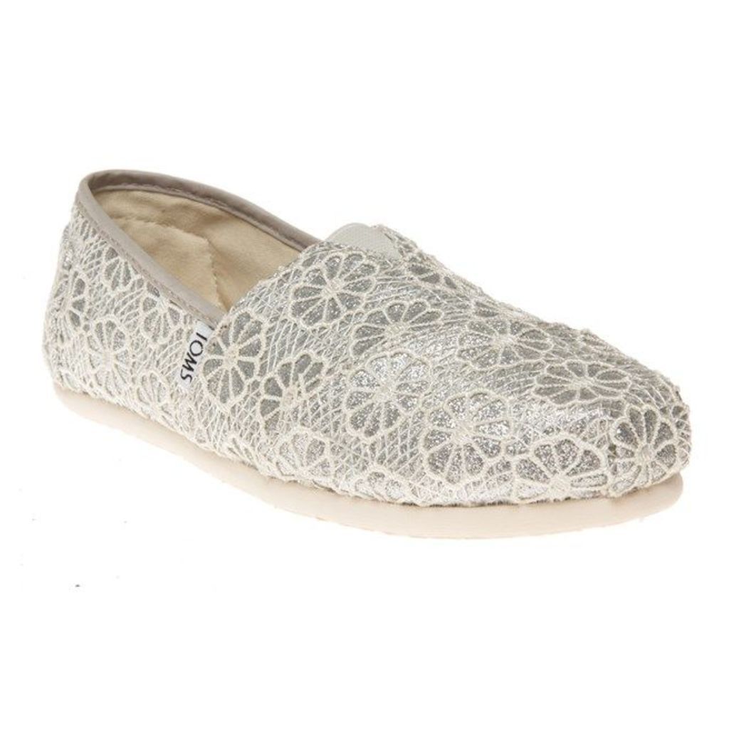 Toms Crochet Glitter Shoes, Silver