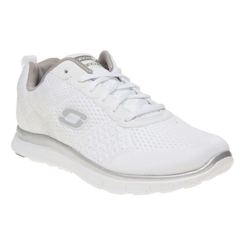 Skechers Flex Appeal Obvious Choice Trainers, White/Silver