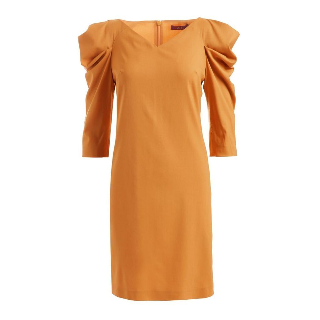 WtR - Sherry Draped Shoulder Wool Dress Mustard